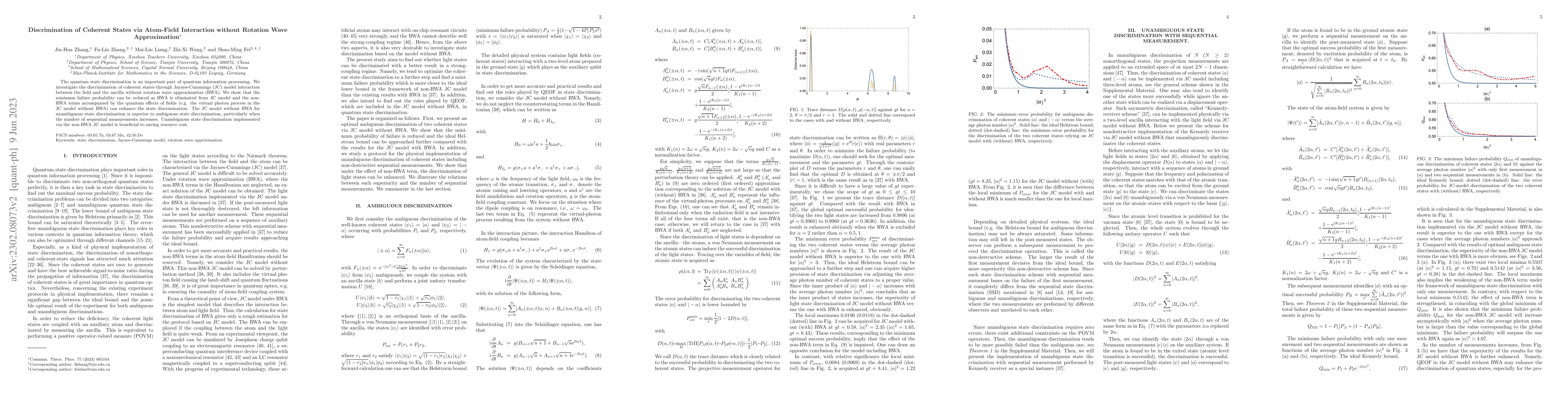 Thumbnail for Discrimination of Coherent States via Atom-Field Interaction without
  Rotation Wave Approximation