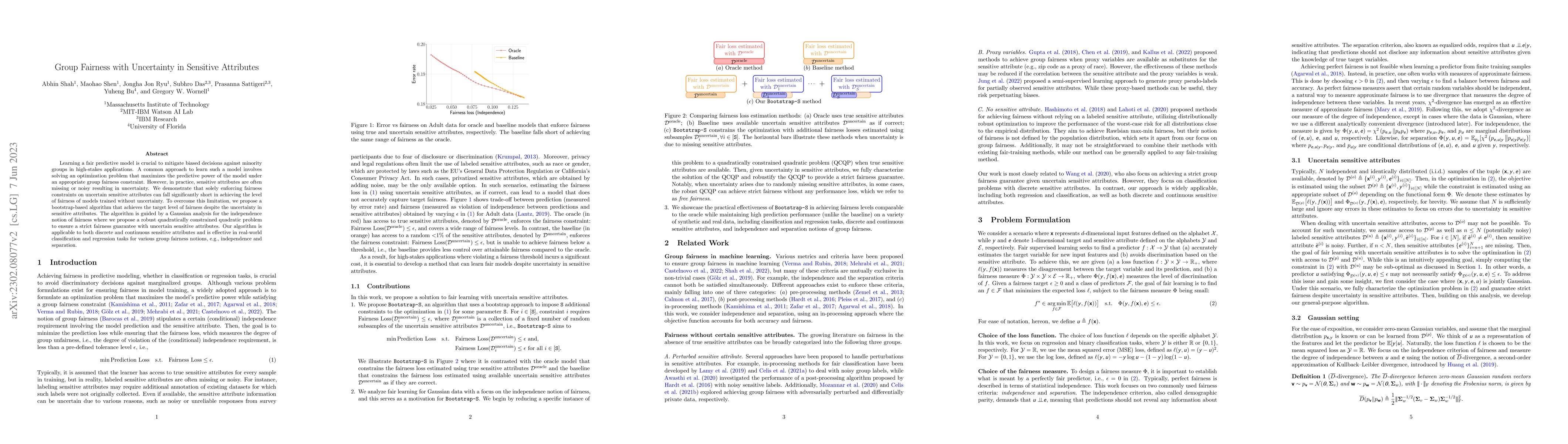 Thumbnail for Group Fairness with Uncertainty in Sensitive Attributes