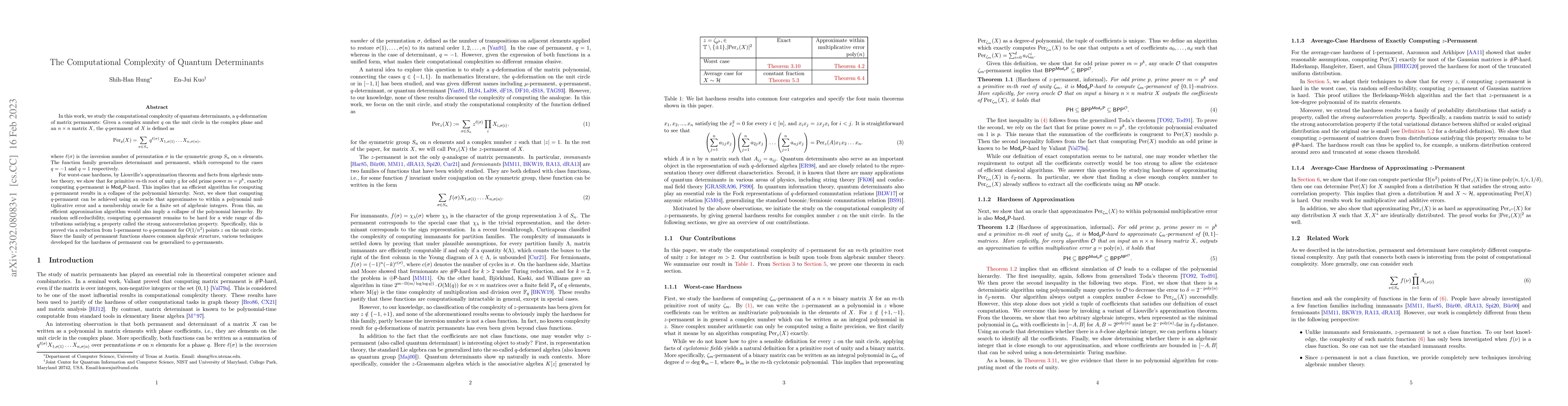Thumbnail for The Computational Complexity of Quantum Determinants