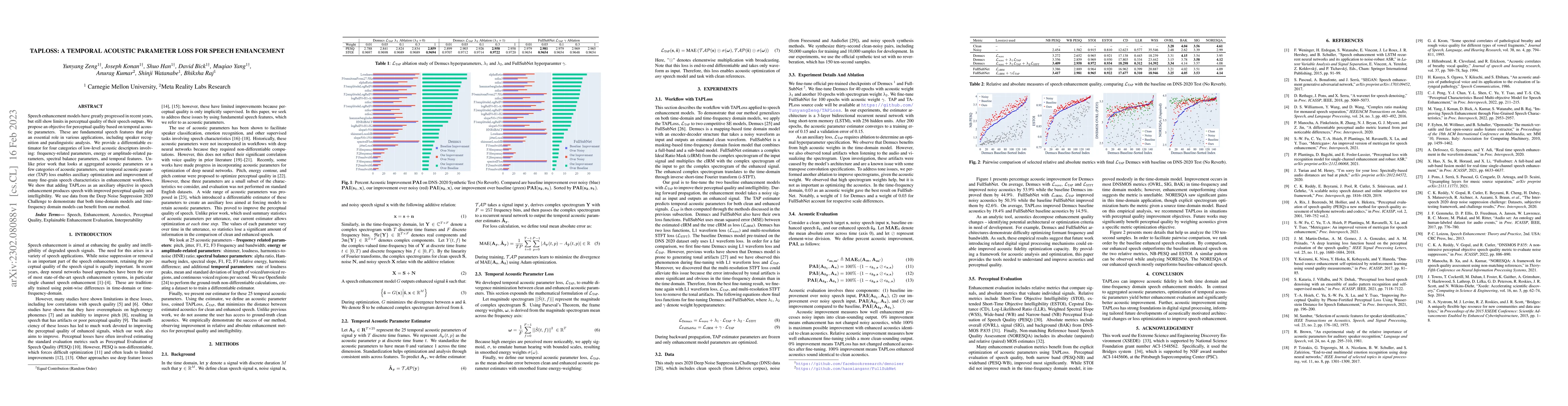 Thumbnail for TAPLoss: A Temporal Acoustic Parameter Loss for Speech Enhancement
