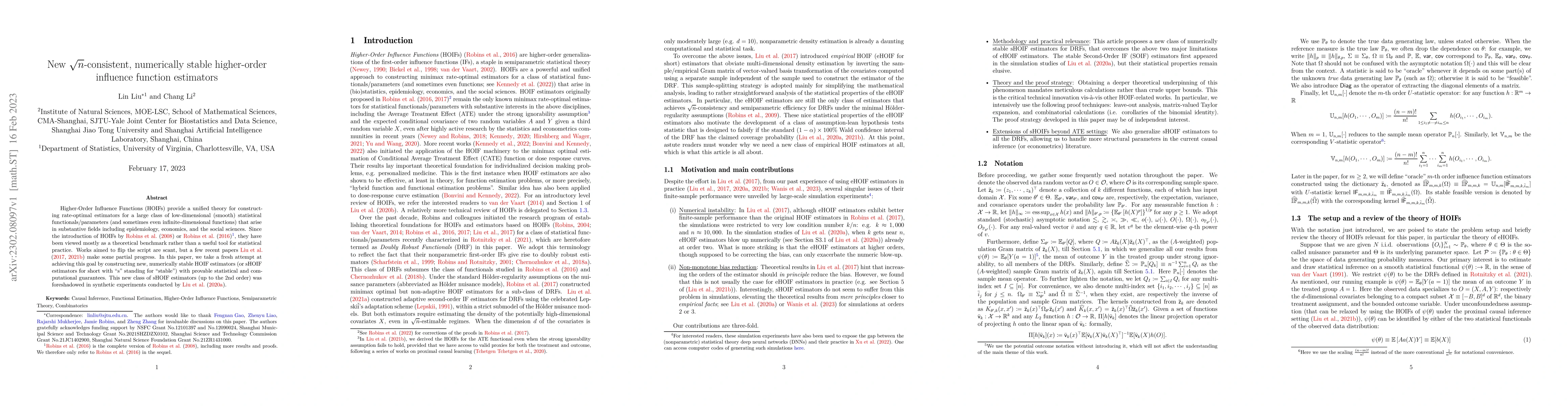 Thumbnail for New $\sqrt{n}$-consistent, numerically stable higher-order influence
  function estimators
