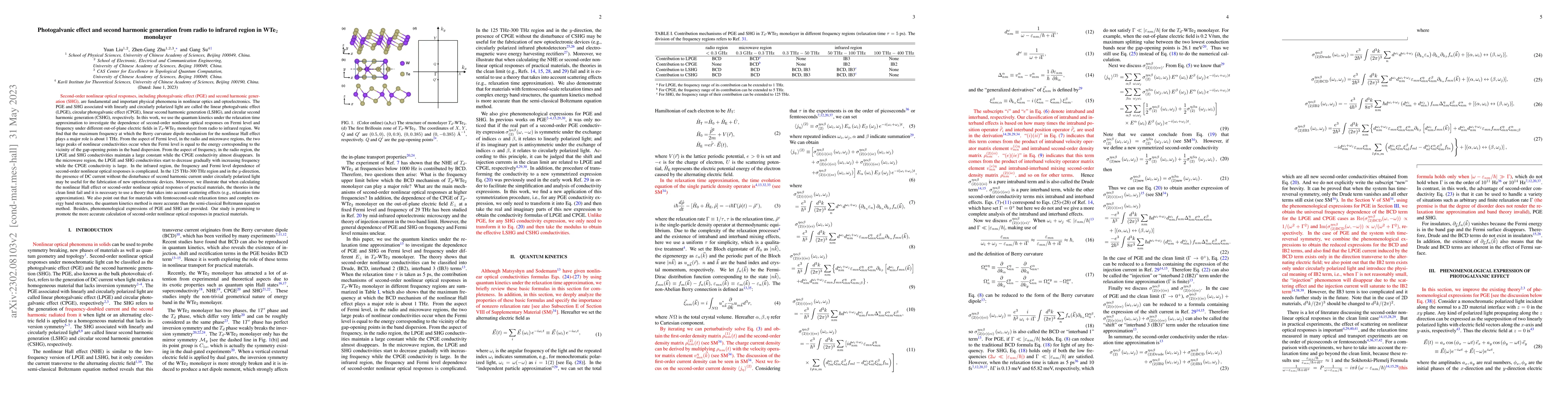 Thumbnail for Photogalvanic effect and second harmonic generation from radio to
  infrared region in WTe$_2$ monolayer