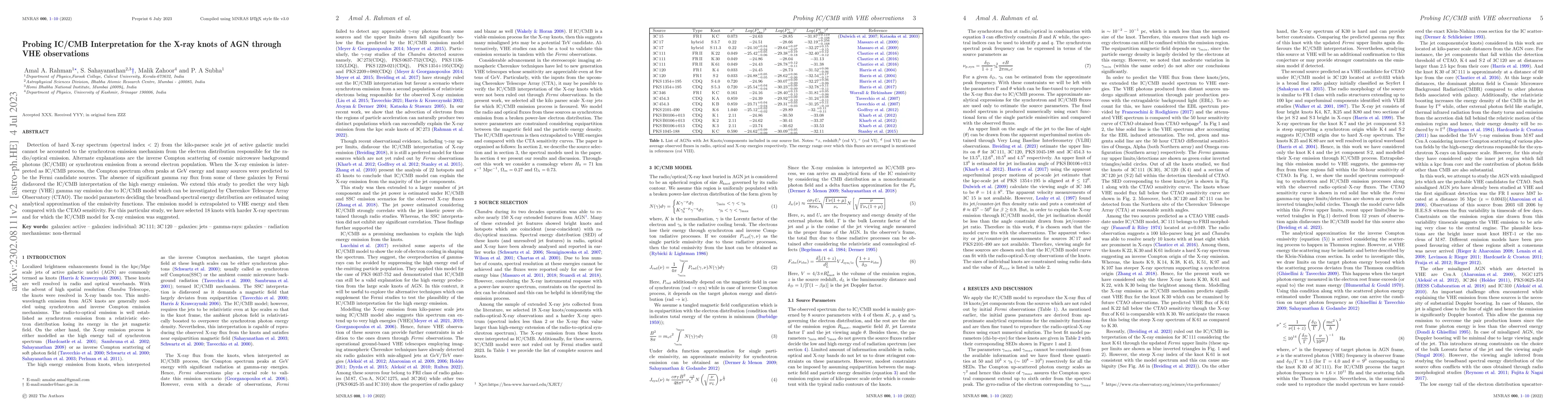 Thumbnail for Probing IC/CMB Interpretation for the X-ray knots of AGN through VHE
  observations