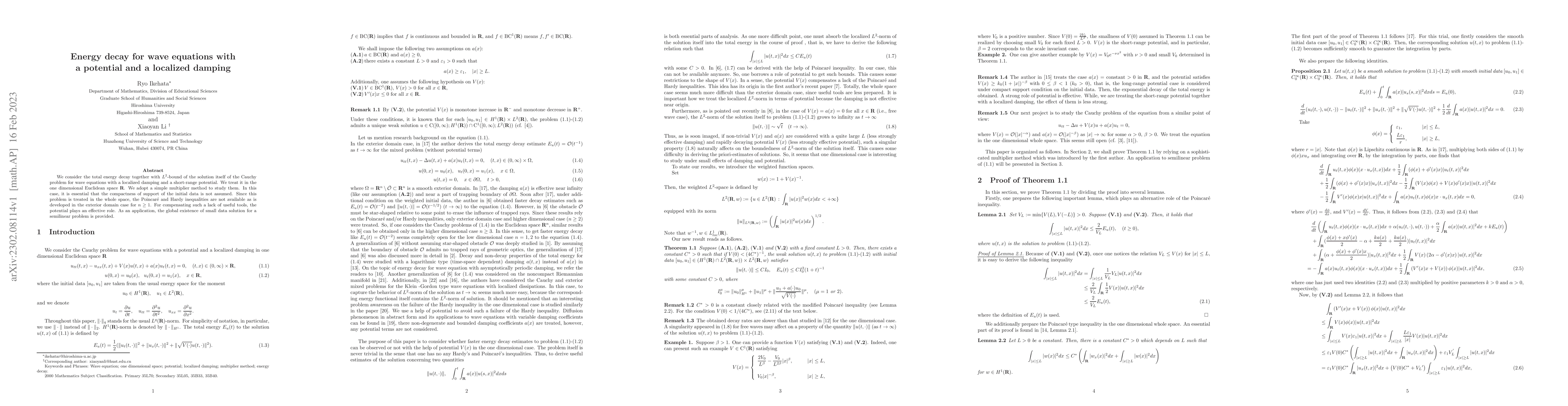Thumbnail for Energy decay for wave equations with a potential and a localized damping