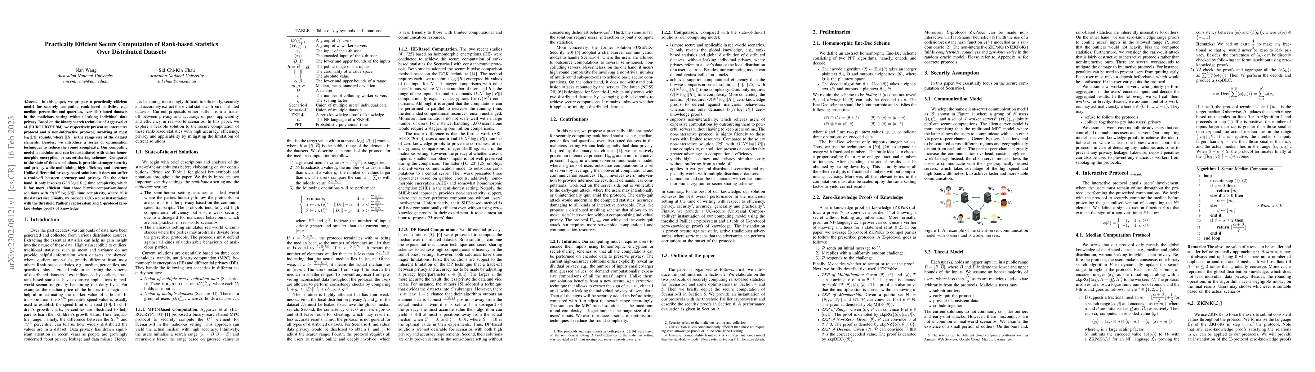 Thumbnail for Practically Efficient Secure Computation of Rank-based Statistics Over
  Distributed Datasets