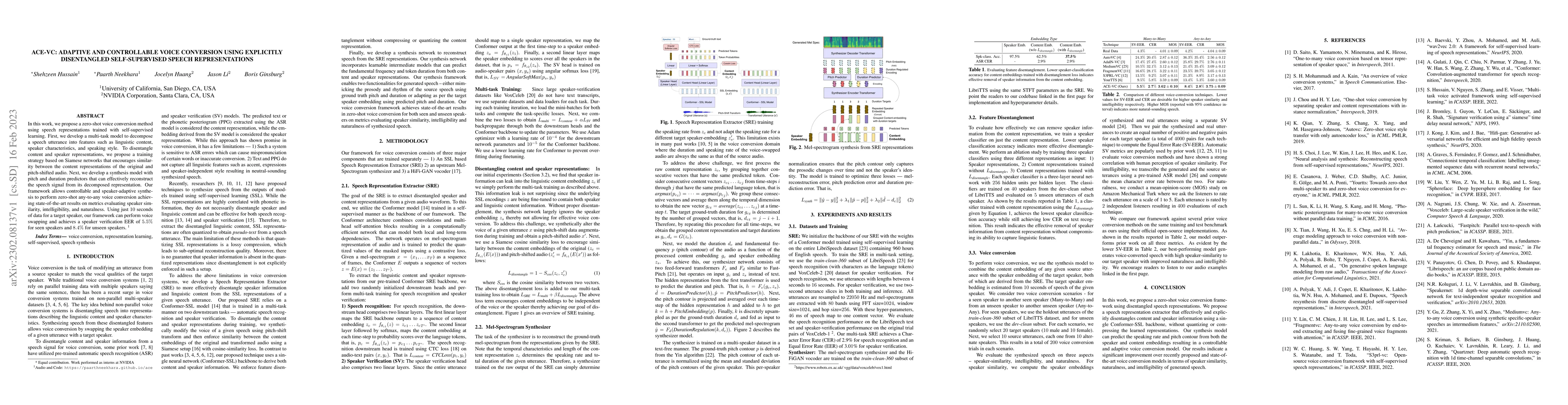 Thumbnail for ACE-VC: Adaptive and Controllable Voice Conversion using Explicitly
  Disentangled Self-supervised Speech Representations