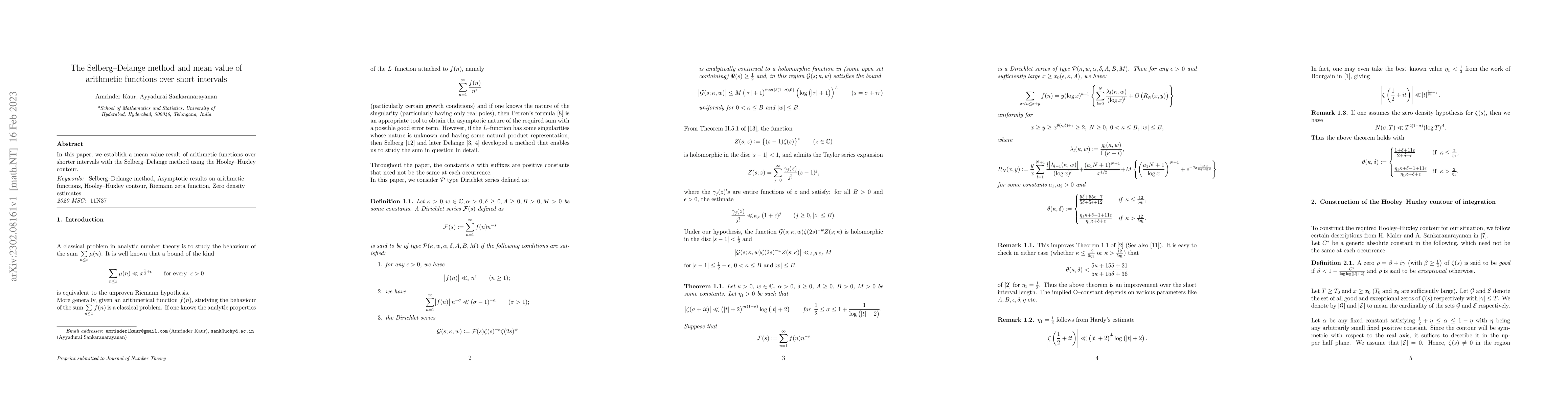 Thumbnail for The Selberg-Delange method and mean value of arithmetic functions over
  short intervals