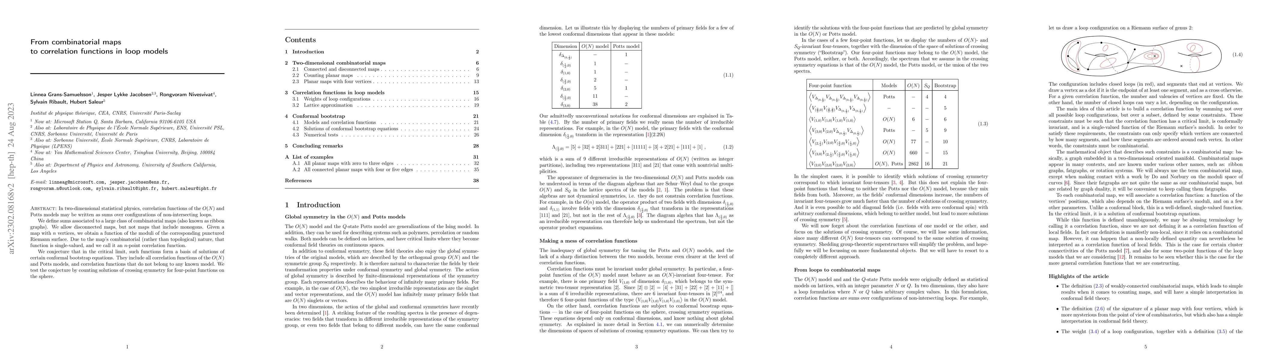 Thumbnail for From combinatorial maps to correlation functions in loop models