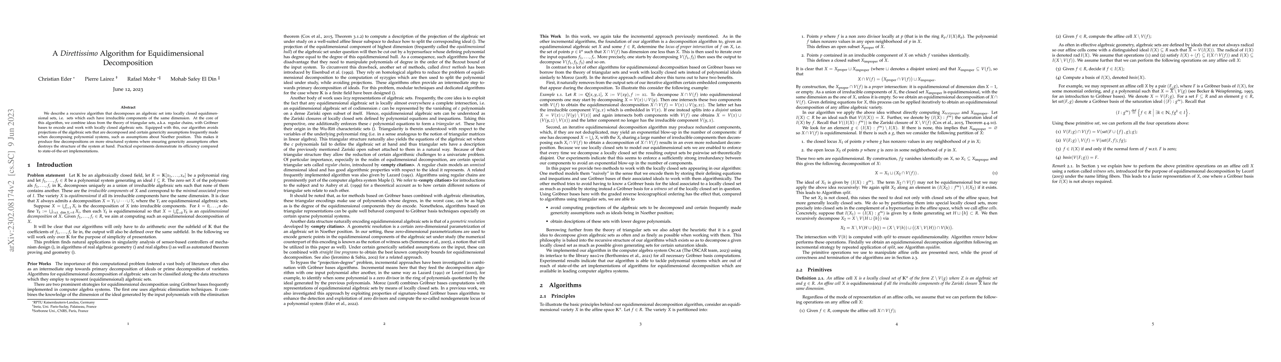 Thumbnail for A Direttissimo Algorithm for Equidimensional Decomposition