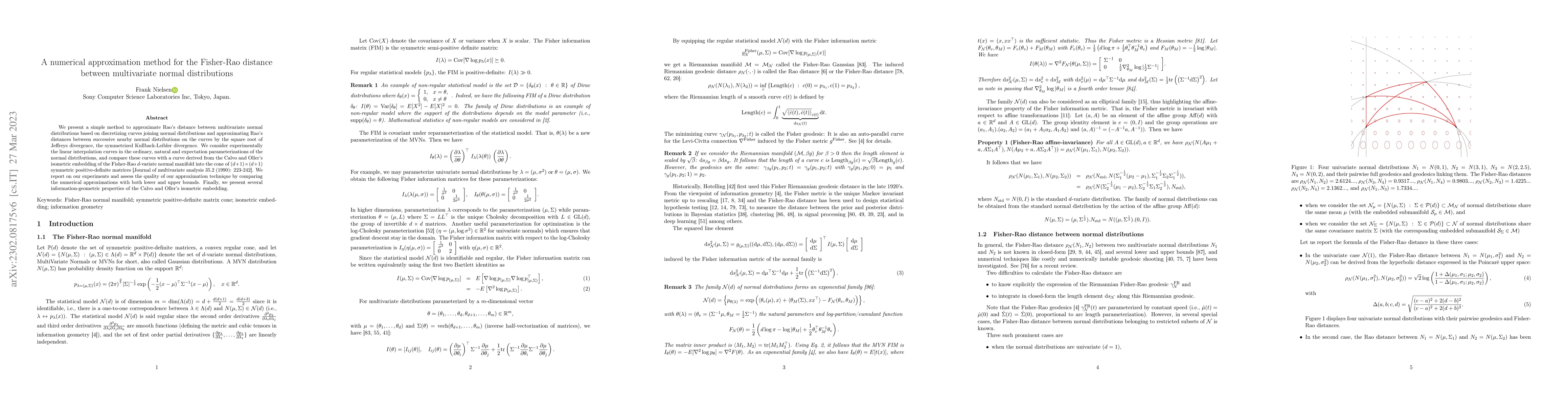 Thumbnail for A numerical approximation method for the Fisher-Rao distance between
  multivariate normal distributions