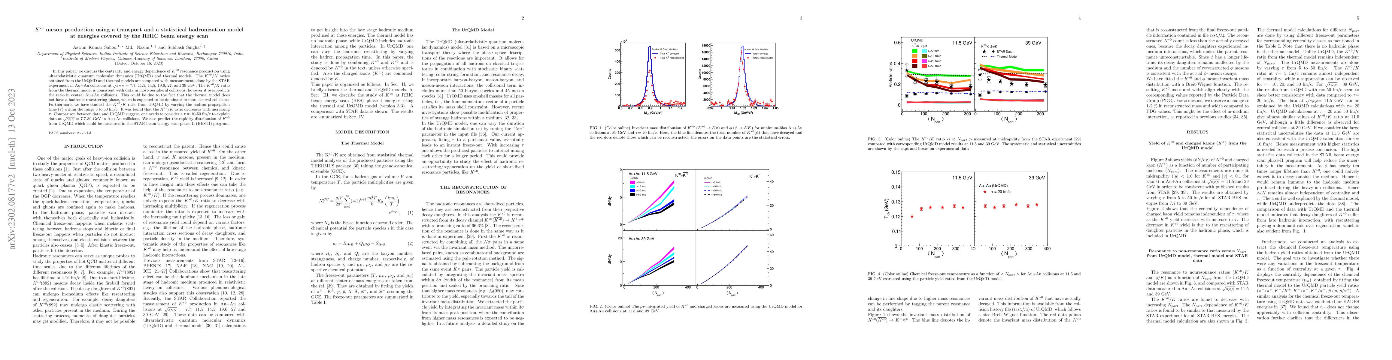 Thumbnail for $K^{*0}$ meson production using a transport and a statistical
  hadronization model at energies covered by the RHIC beam energy scan