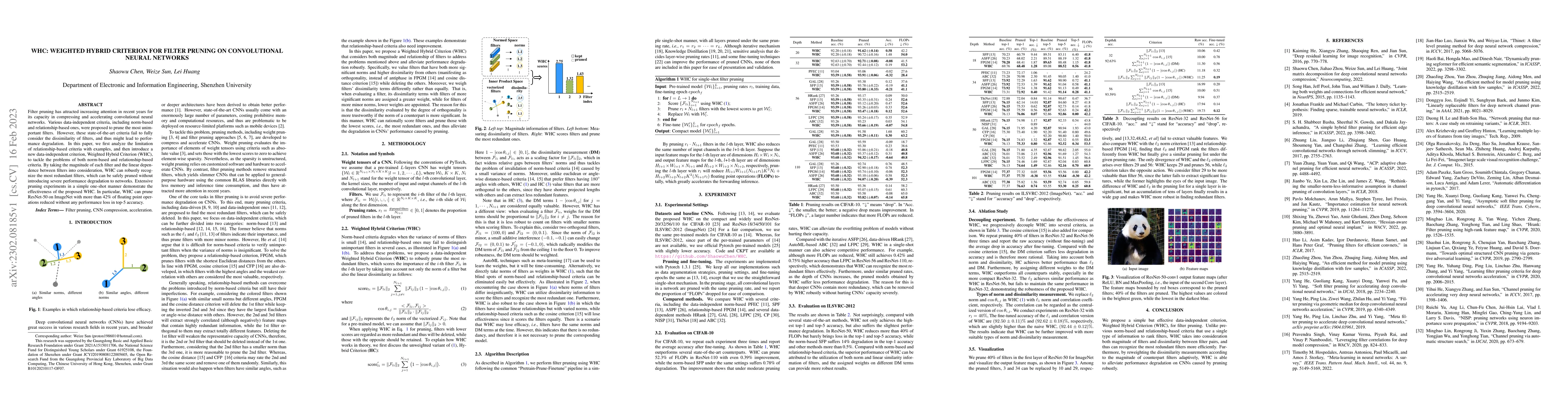 Thumbnail for WHC: Weighted Hybrid Criterion for Filter Pruning on Convolutional
  Neural Networks