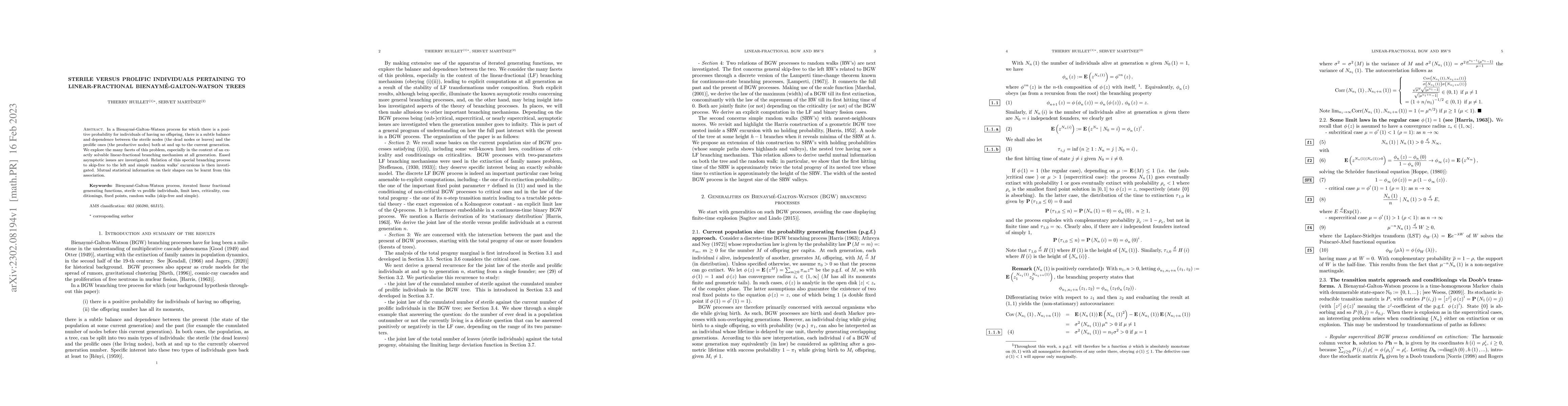 Thumbnail for Sterile versus prolific individuals pertaining to linear-fractional
  Bienaym{\'e}-Galton-Watson trees