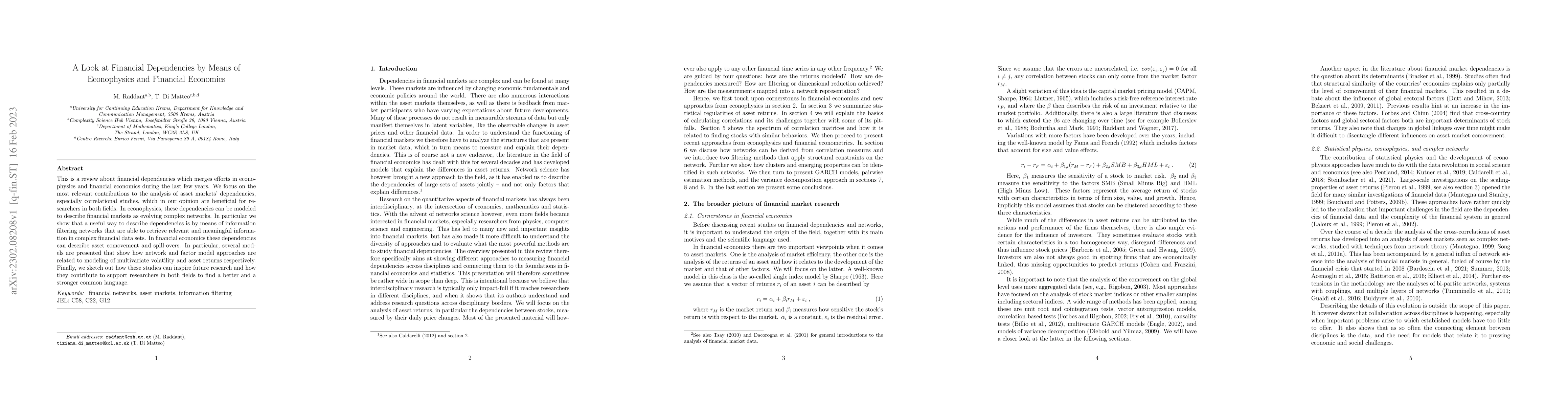 Thumbnail for A Look at Financial Dependencies by Means of Econophysics and Financial
  Economics