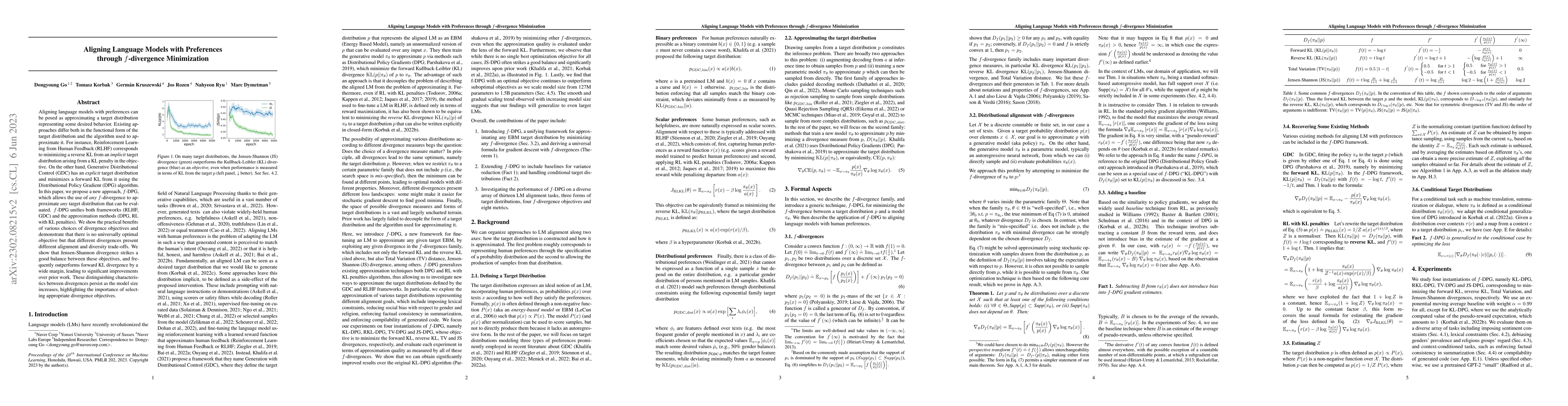 Thumbnail for Aligning Language Models with Preferences through f-divergence
  Minimization