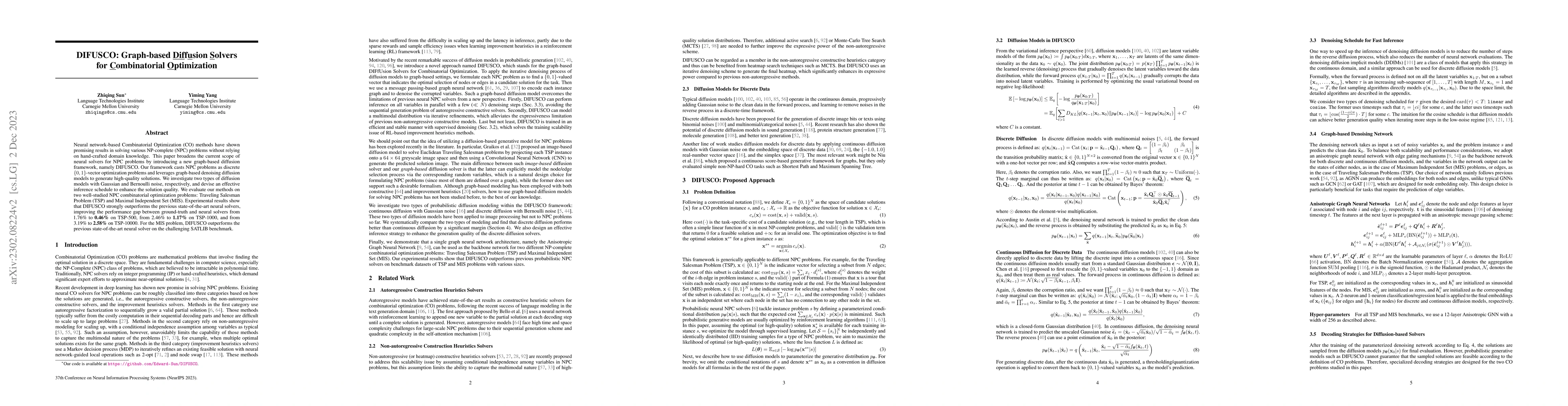Thumbnail for DIFUSCO: Graph-based Diffusion Solvers for Combinatorial Optimization
