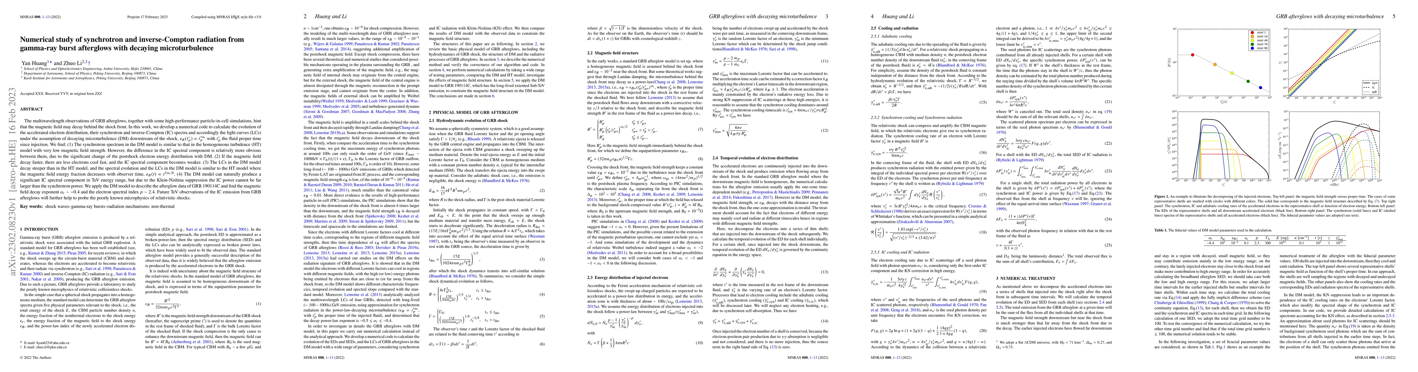 Thumbnail for Numerical study of synchrotron and inverse-Compton radiation from
  gamma-ray burst afterglows with decaying microturbulence