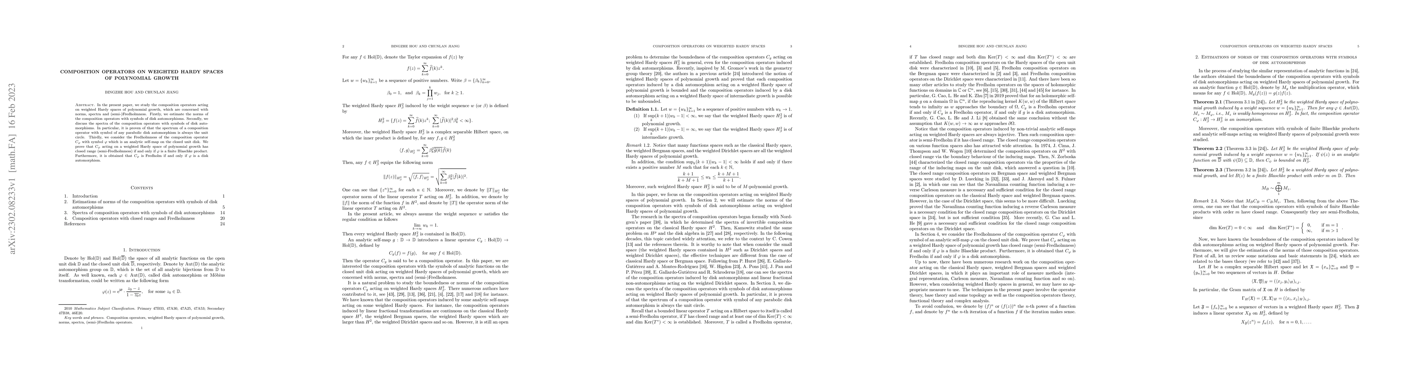 Thumbnail for Composition operators on weighted Hardy spaces of polynomial growth