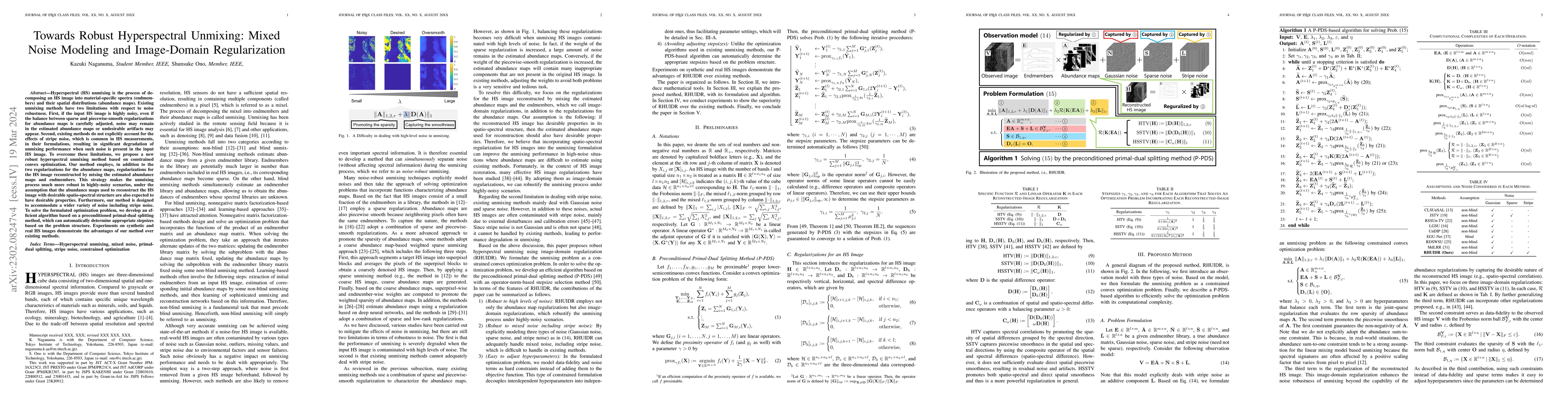 Thumbnail for Towards Robust Hyperspectral Unmixing: Mixed Noise Modeling and
  Image-Domain Regularization