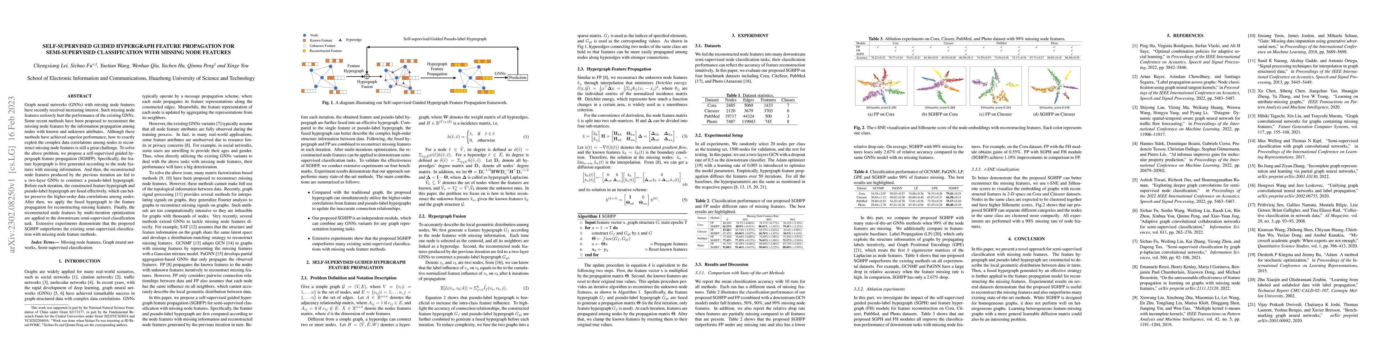 Thumbnail for Self-supervised Guided Hypergraph Feature Propagation for
  Semi-supervised Classification with Missing Node Features