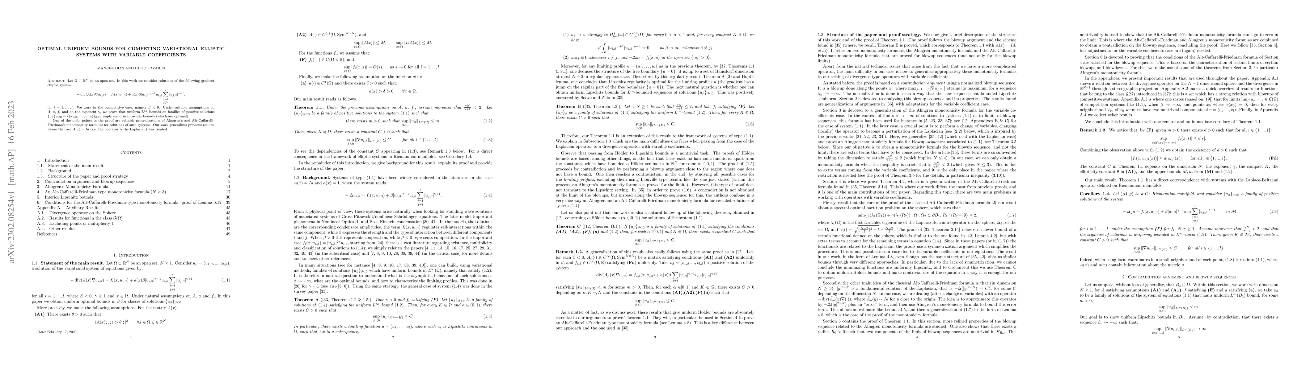 Thumbnail for Optimal uniform bounds for competing variational elliptic systems with
  variable coefficients