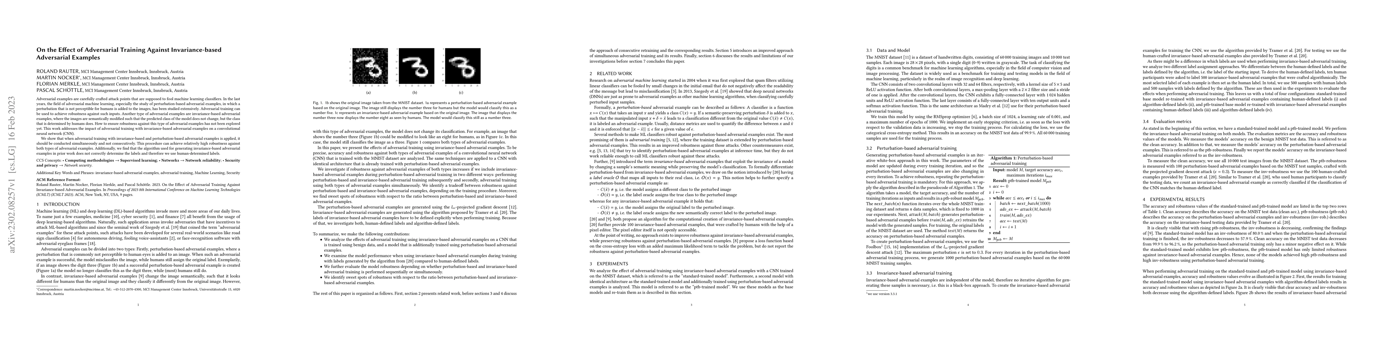 Thumbnail for On the Effect of Adversarial Training Against Invariance-based
  Adversarial Examples