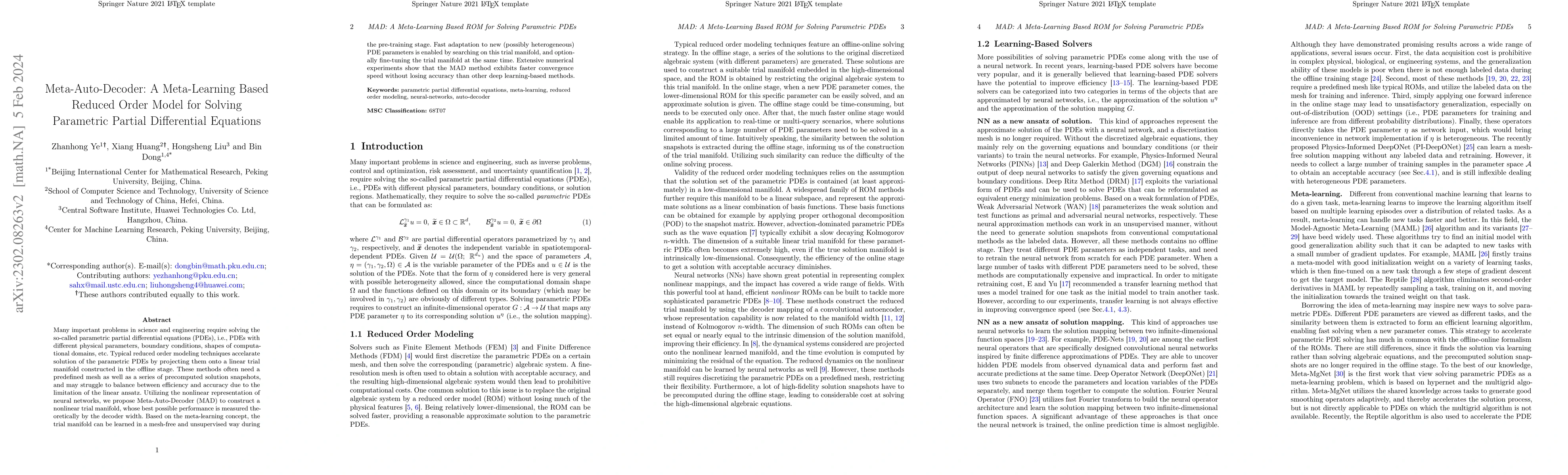 Thumbnail for Meta-Auto-Decoder: A Meta-Learning Based Reduced Order Model for Solving
  Parametric Partial Differential Equations