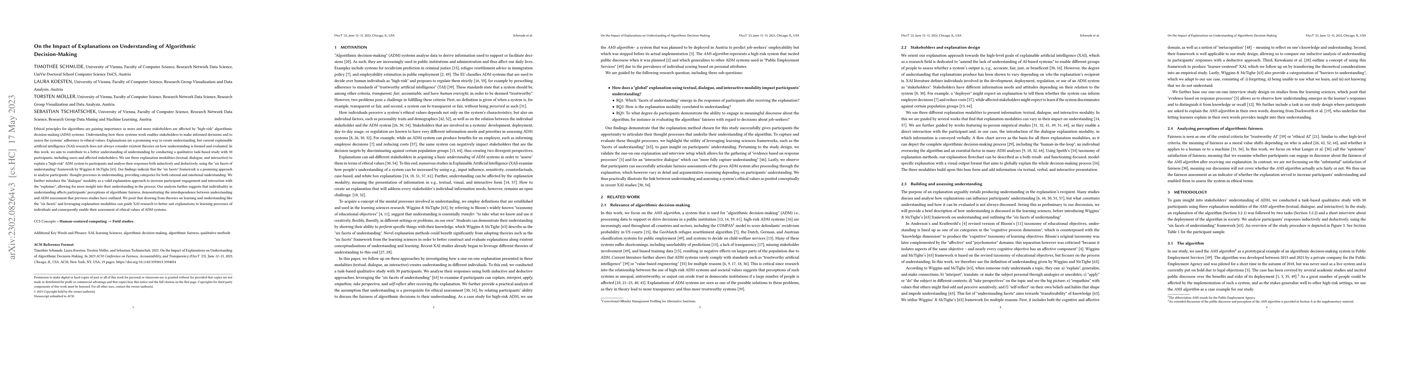 Thumbnail for On the Impact of Explanations on Understanding of Algorithmic
  Decision-Making