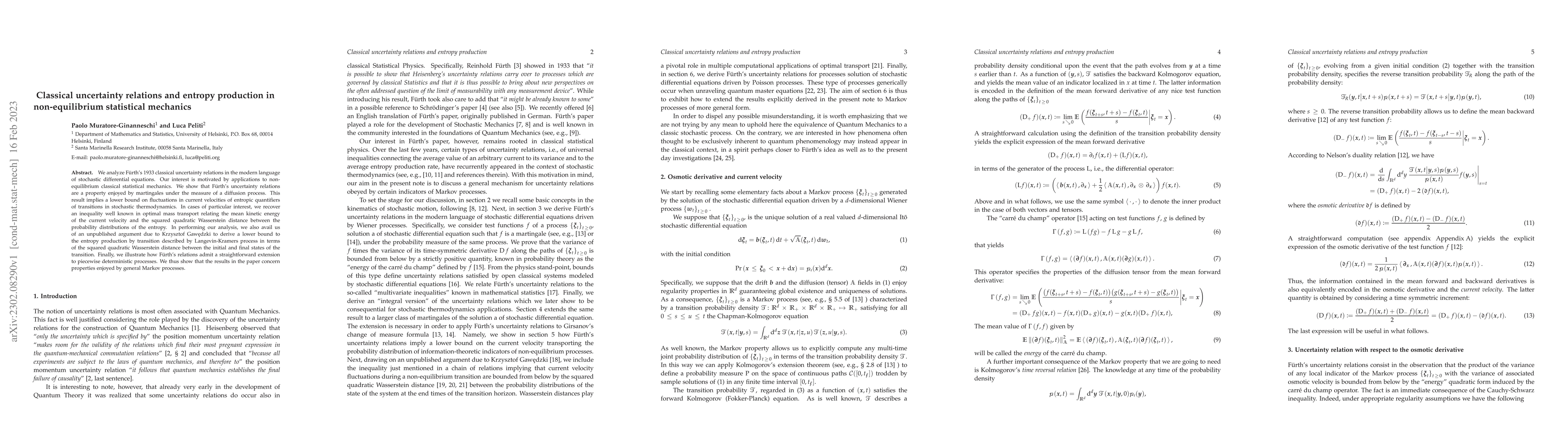 Thumbnail for Classical uncertainty relations and entropy production in
  non-equilibrium statistical mechanics