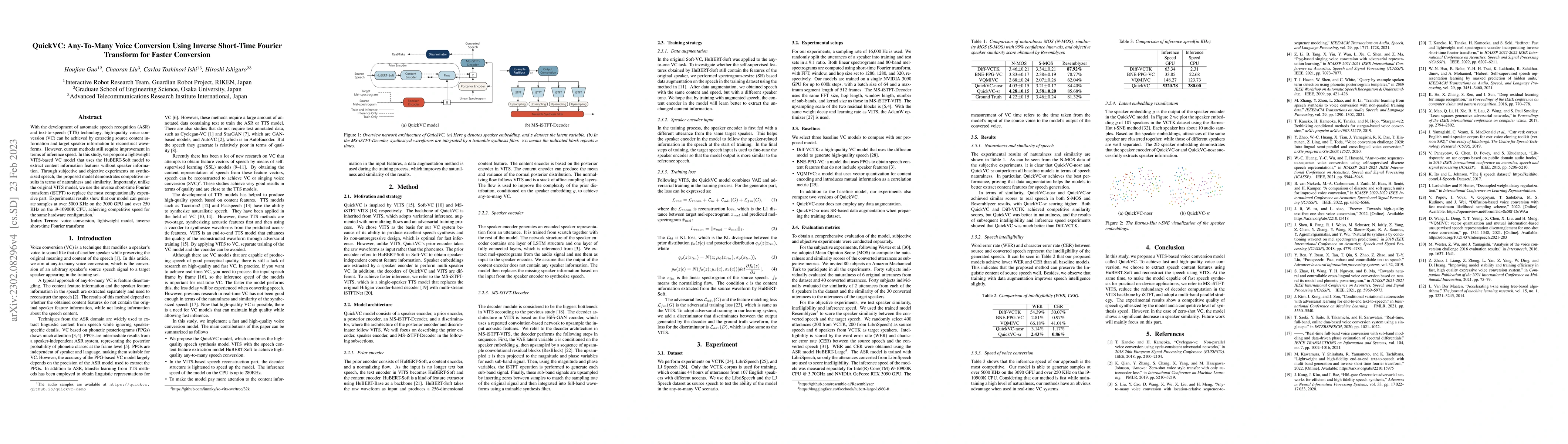 Thumbnail for QuickVC: Any-to-many Voice Conversion Using Inverse Short-time Fourier
  Transform for Faster Conversion