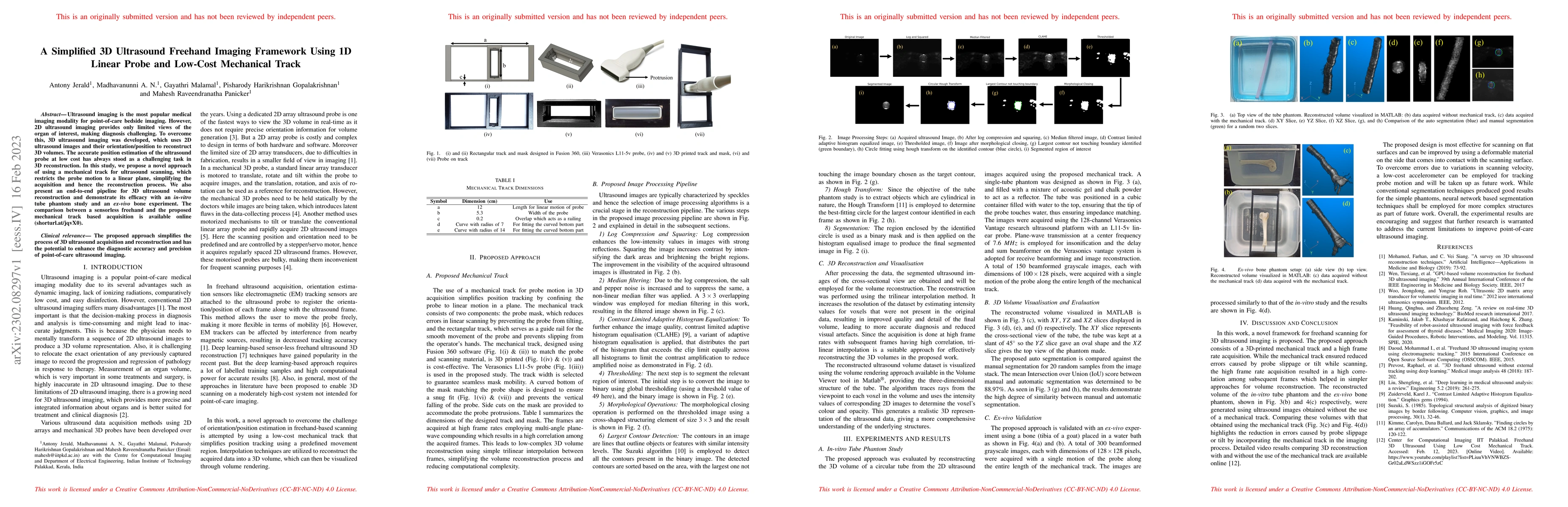 Thumbnail for A Simplified 3D Ultrasound Freehand Imaging Framework Using 1D Linear
  Probe and Low-Cost Mechanical Track