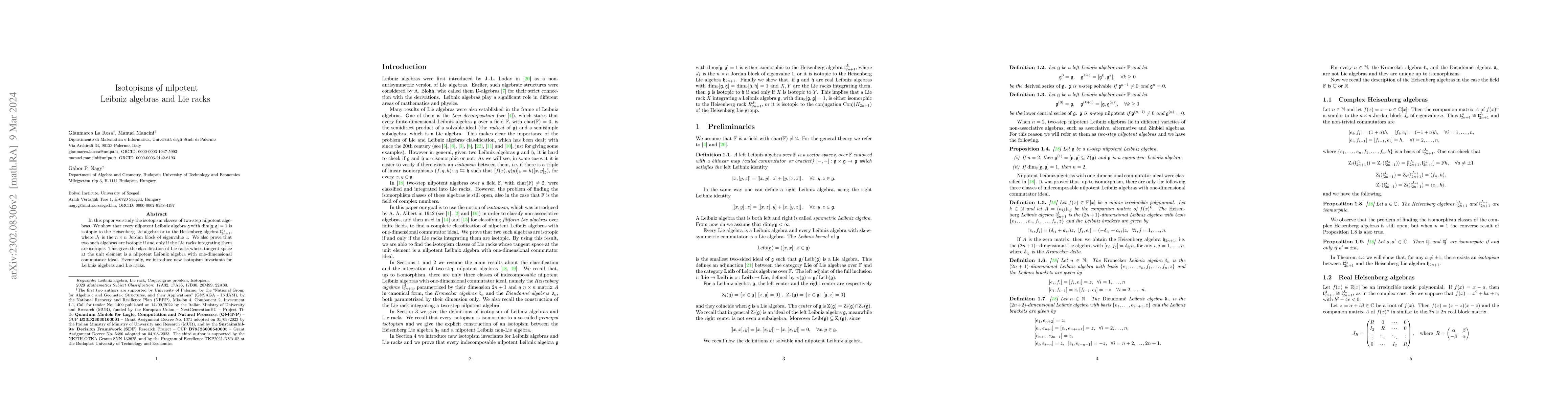 Thumbnail for Isotopisms of nilpotent Leibniz algebras and Lie racks