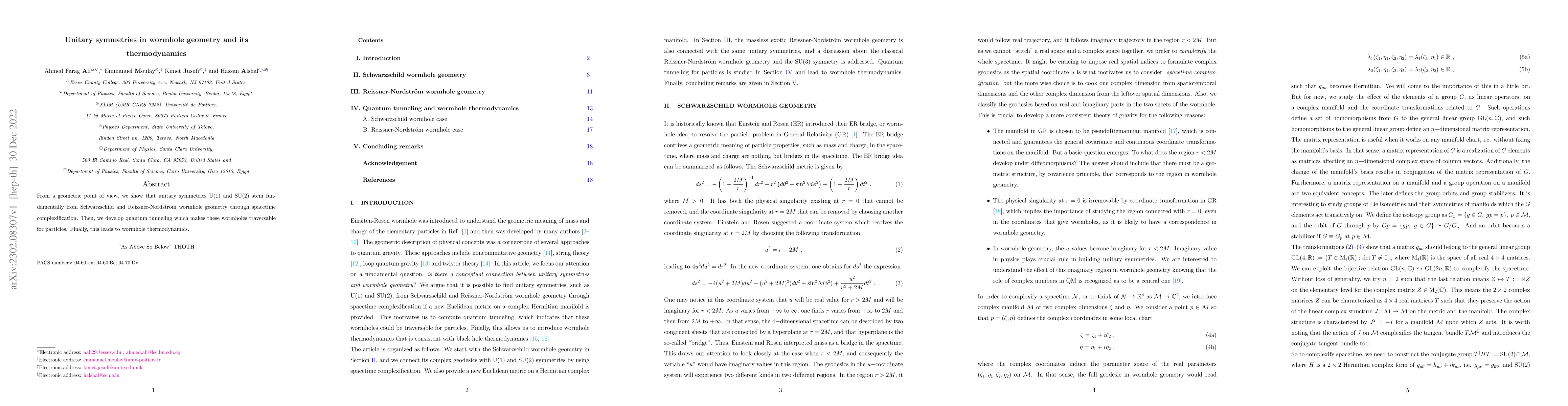 Thumbnail for Unitary symmetries in wormhole geometry and its thermodynamics