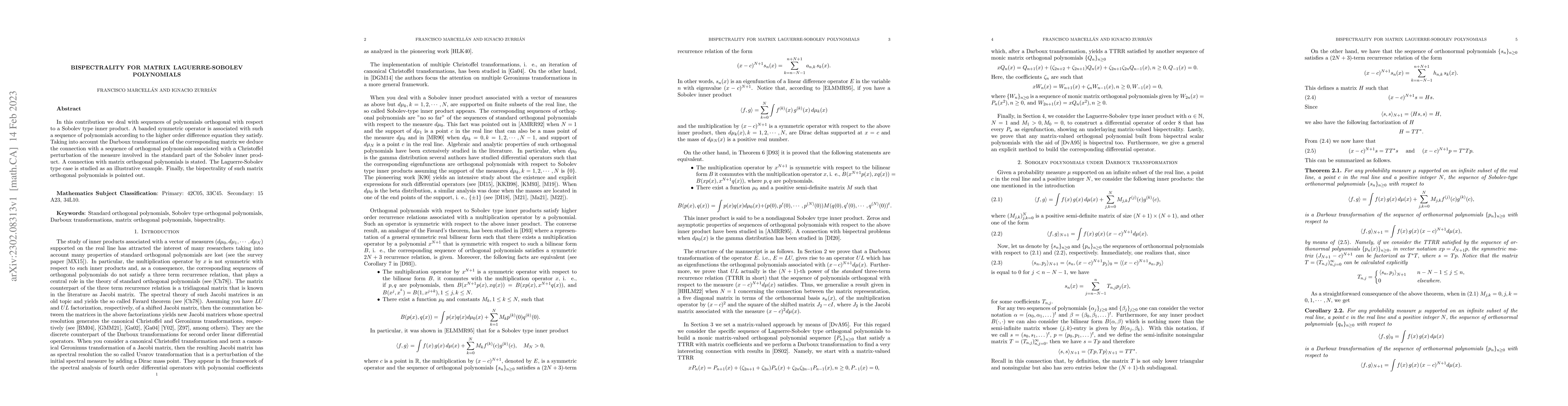Thumbnail for Bispectrality for Matrix Laguerre-Sobolev polynomials