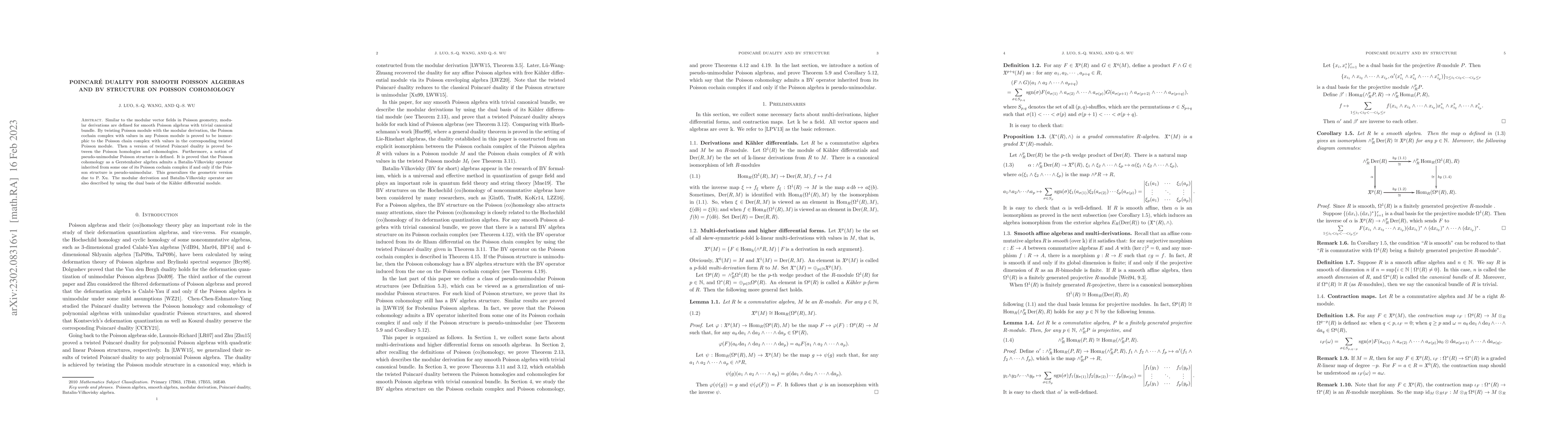 Thumbnail for Poincare Duality For Smooth Poisson Algebras And BV Structure On Poisson
  Cohomology
