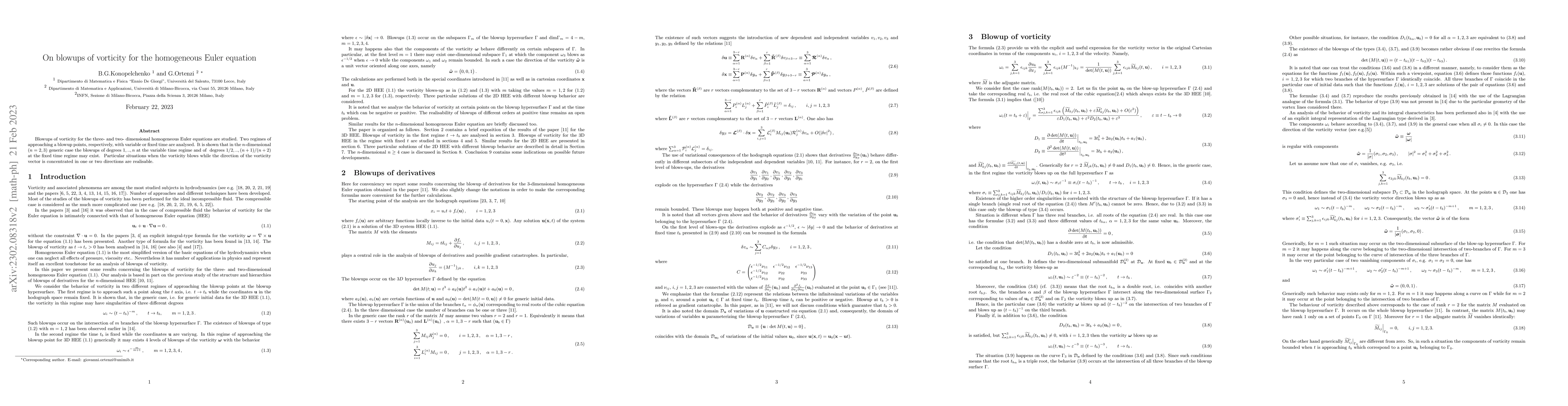 Thumbnail for On blowups of vorticity for the homogeneous Euler equation
