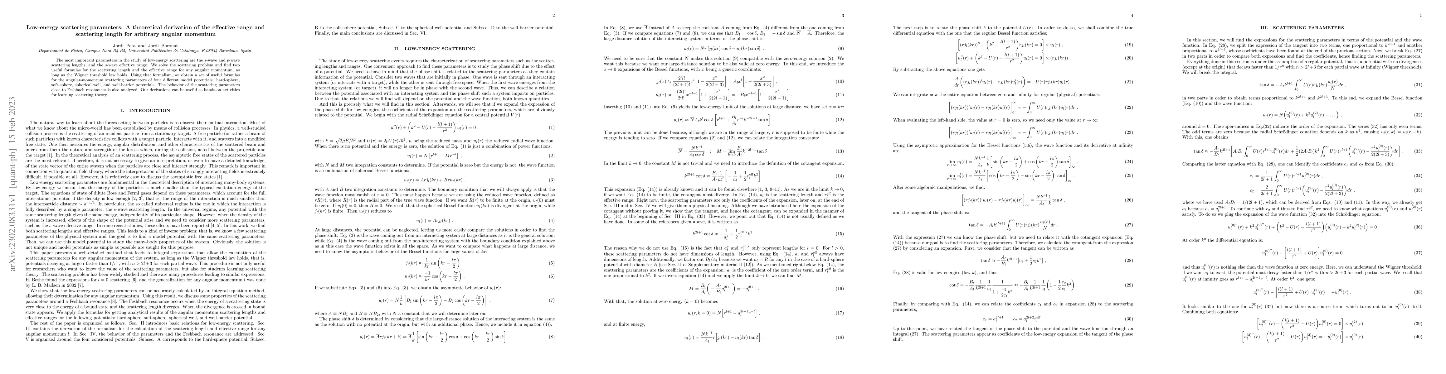 Thumbnail for Low-energy scattering parameters: A theoretical derivation of the
  effective range and scattering length for arbitrary angular momentum