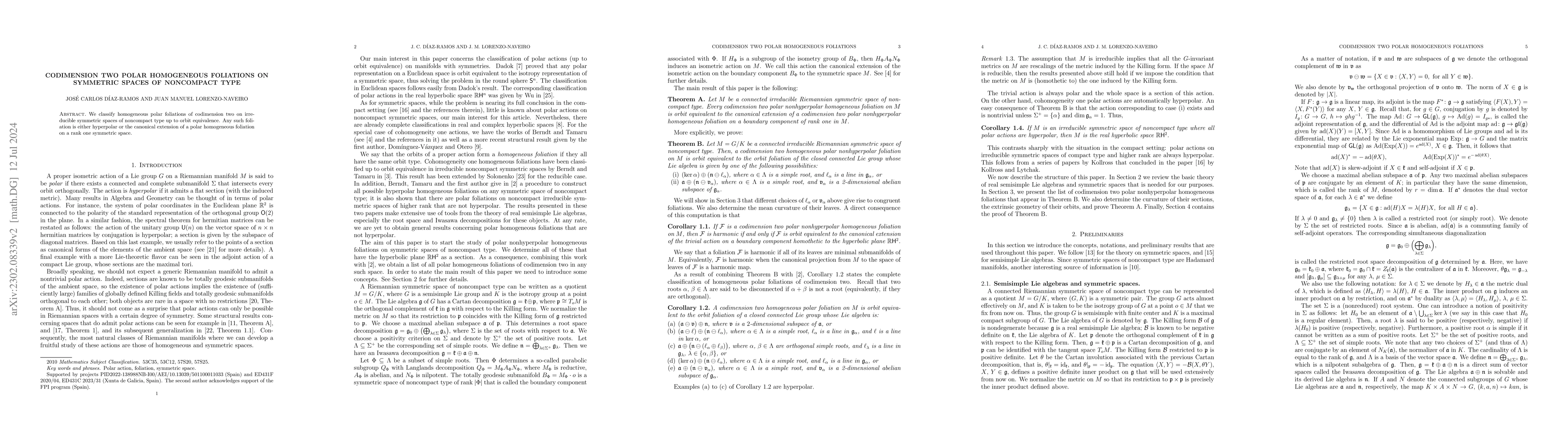 Thumbnail for Codimension two polar homogeneous foliations on symmetric spaces of
  noncompact type