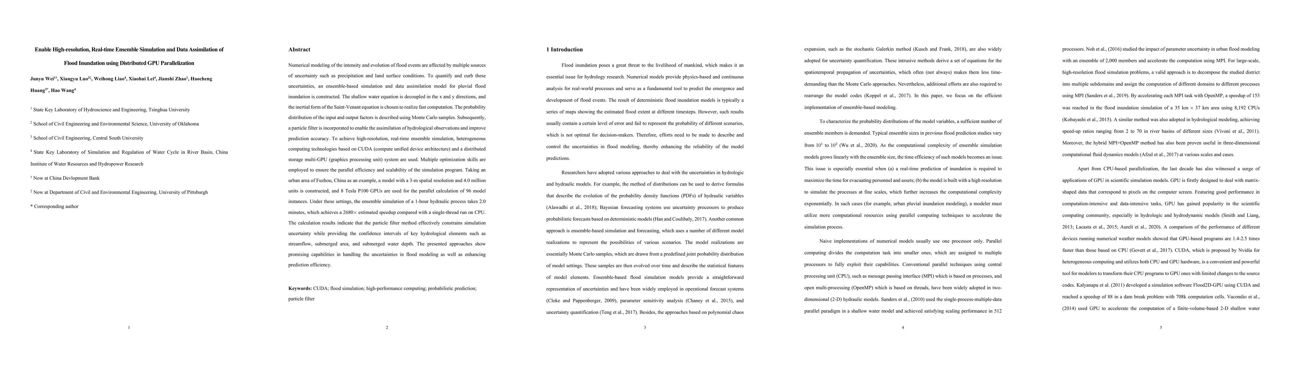 Thumbnail for Enable High-resolution, Real-time Ensemble Simulation and Data
  Assimilation of Flood Inundation using Distributed GPU Parallelization