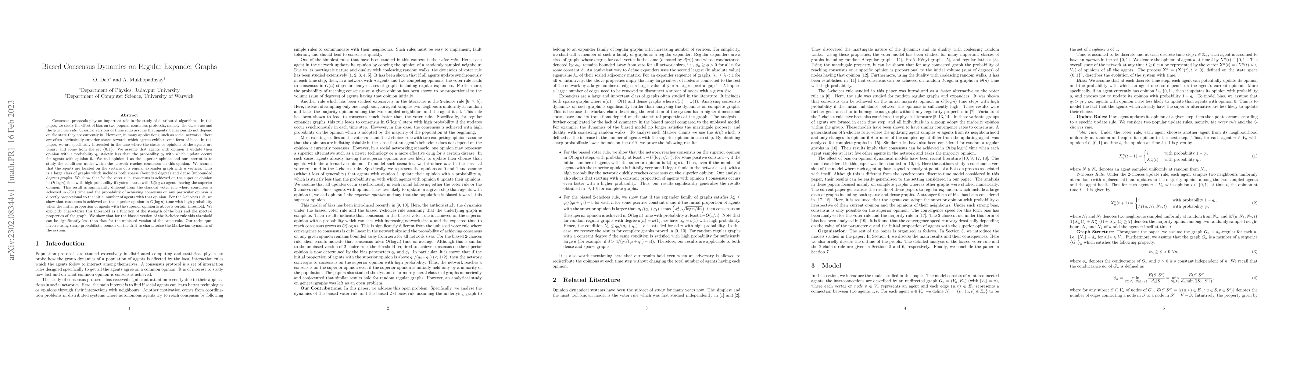 Thumbnail for Biased Consensus Dynamics on Regular Expander Graphs