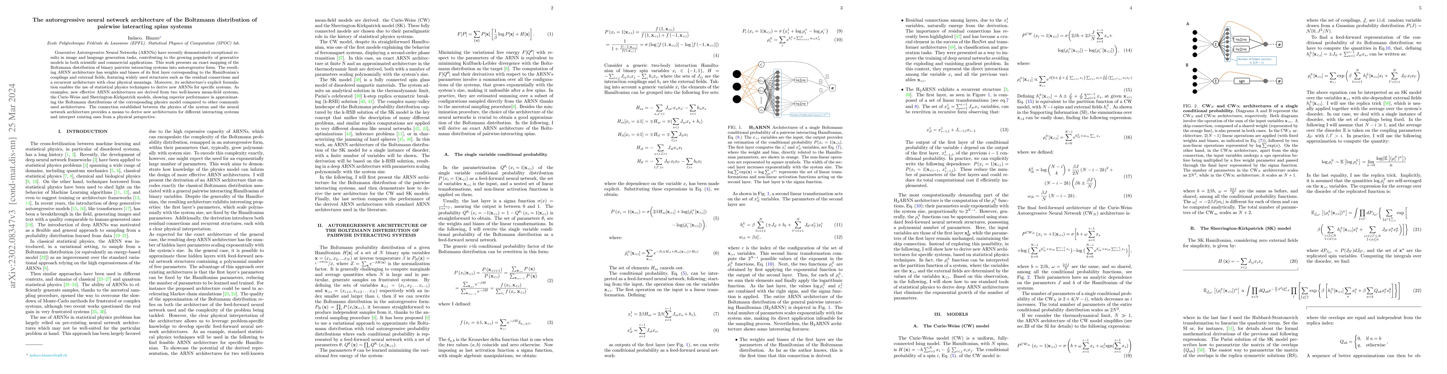 Thumbnail for The autoregressive neural network architecture of the Boltzmann
  distribution of pairwise interacting spins systems