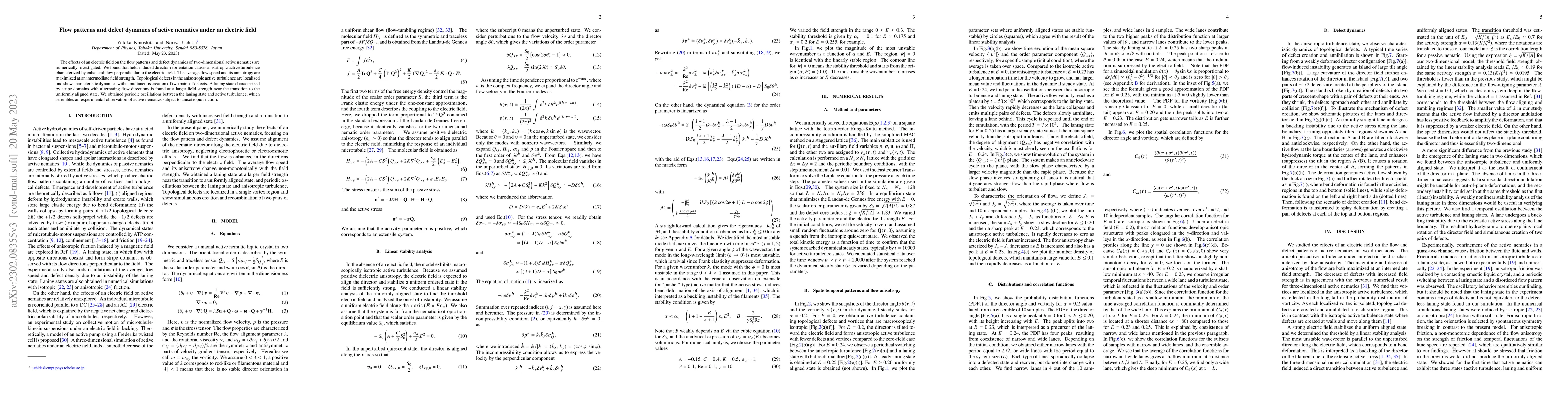 Thumbnail for Flow patterns and defect dynamics of active nematics under an electric
  field