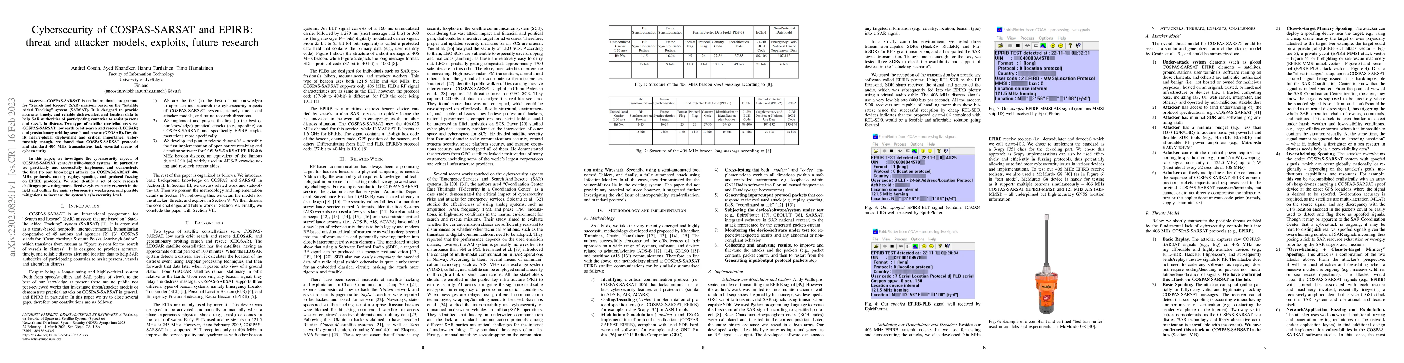 Thumbnail for Cybersecurity of COSPAS-SARSAT and EPIRB: threat and attacker models,
  exploits, future research