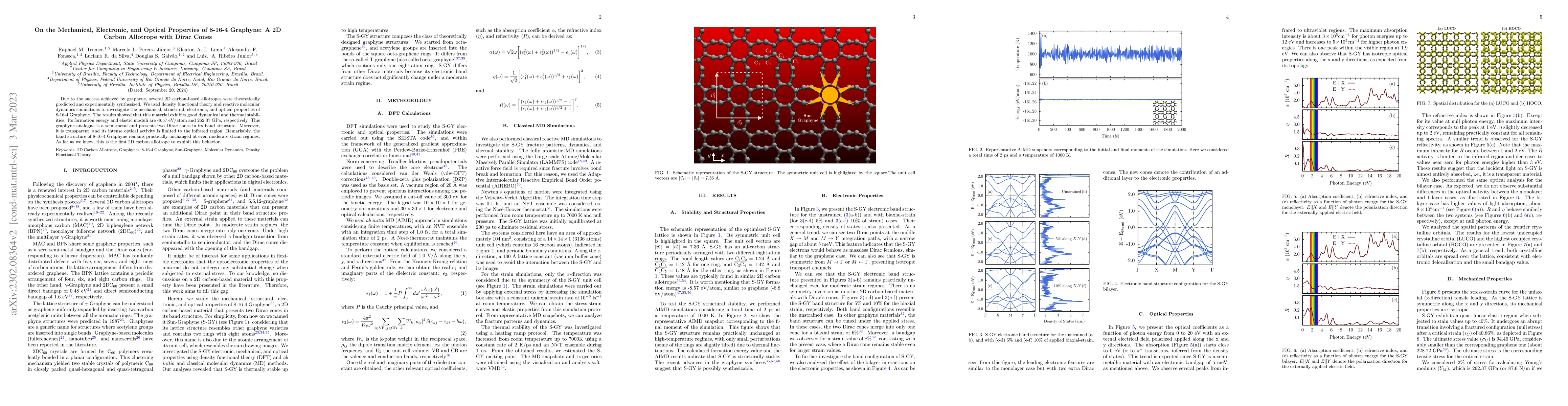 Thumbnail for On the Mechanical, Electronic, and Optical Properties of 8-16-4
  Graphyne: A 2D Carbon Allotrope with Dirac Cones
