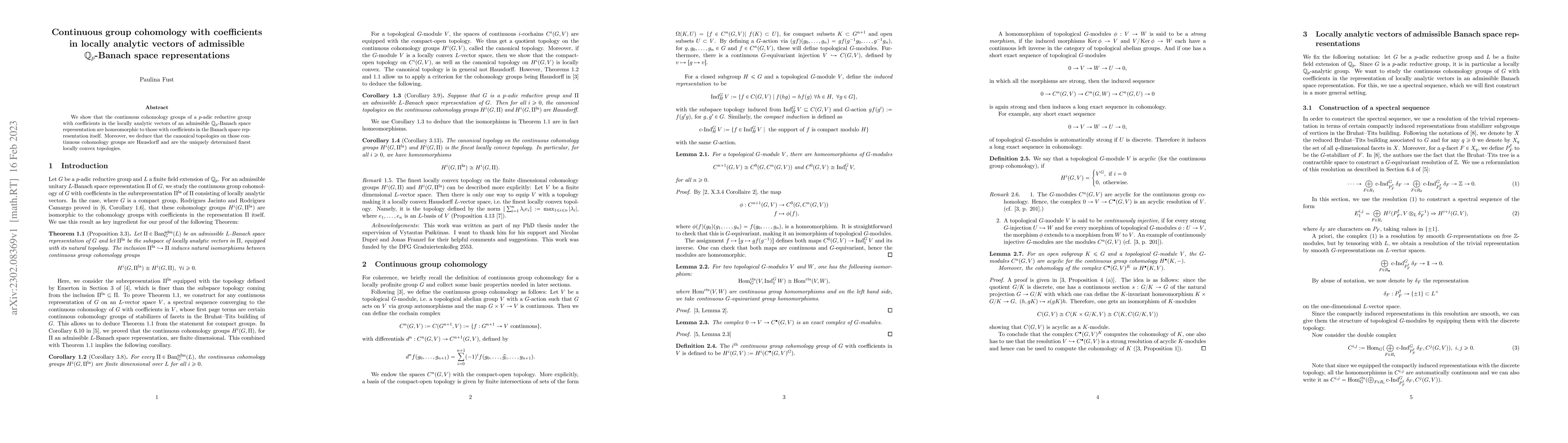 Thumbnail for Continuous group cohomology with coefficients in locally analytic
  vectors of admissible $ \mathbb{Q}_p $-Banach space representations