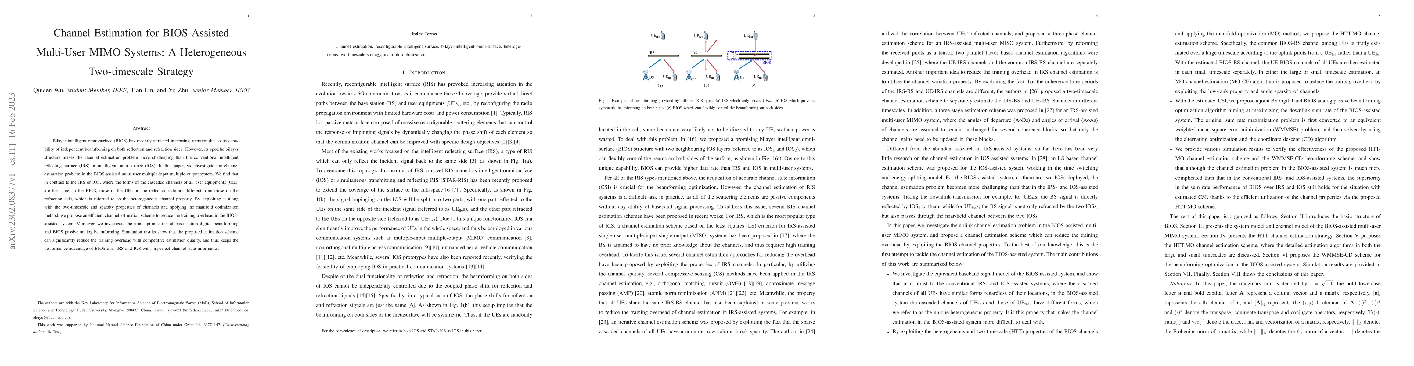 Thumbnail for Channel Estimation for BIOS-Assisted Multi-User MIMO Systems: A
  Heterogeneous Two-timescale Strategy