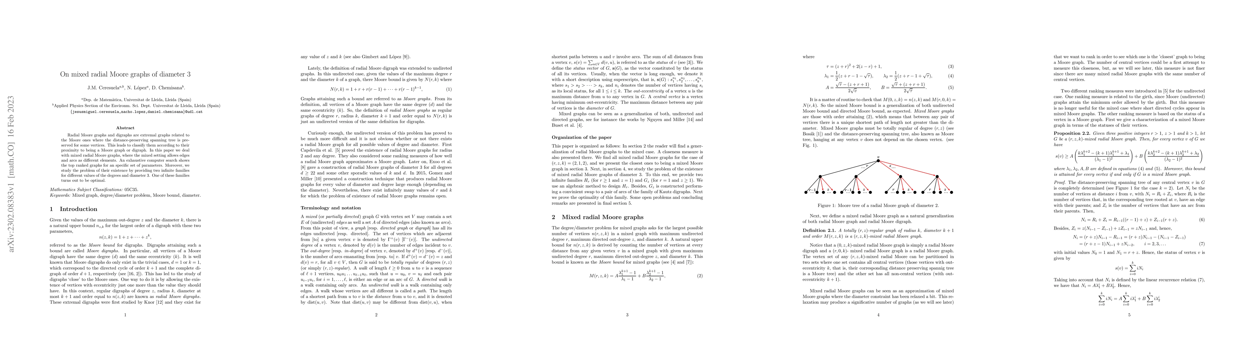Thumbnail for On mixed radial Moore graphs of diameter 3