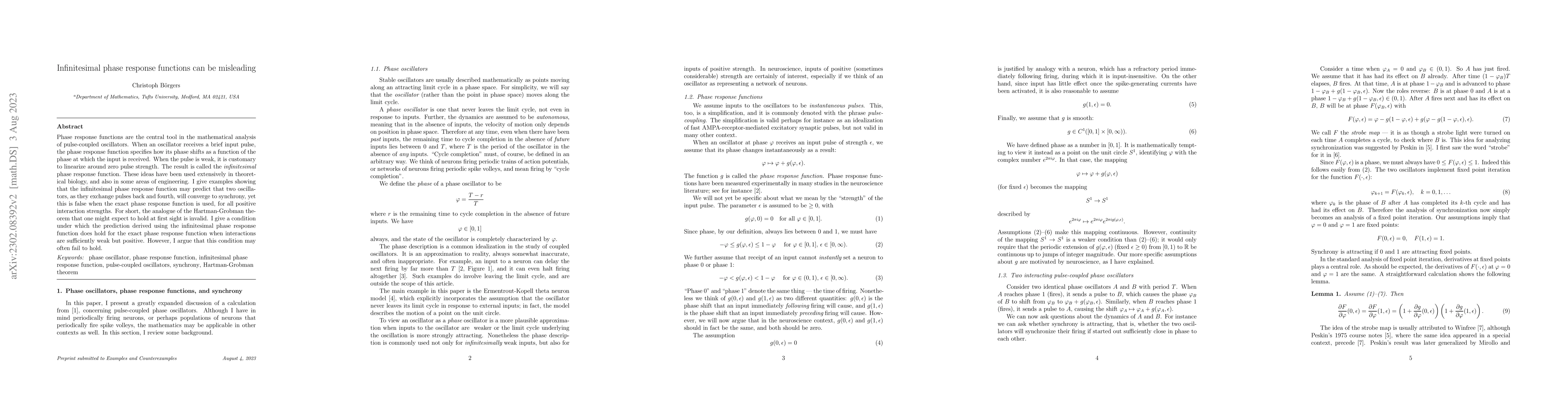 Thumbnail for Infinitesimal phase response functions can be misleading