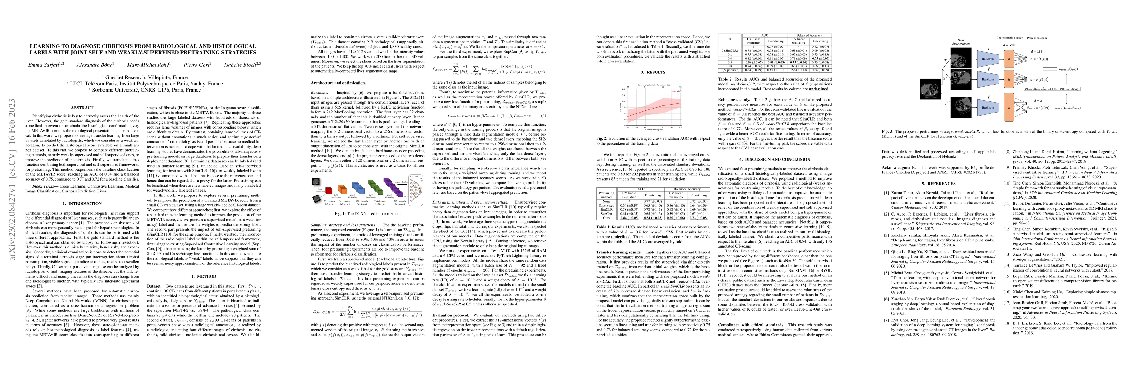 Thumbnail for Learning to diagnose cirrhosis from radiological and histological labels
  with joint self and weakly-supervised pretraining strategies