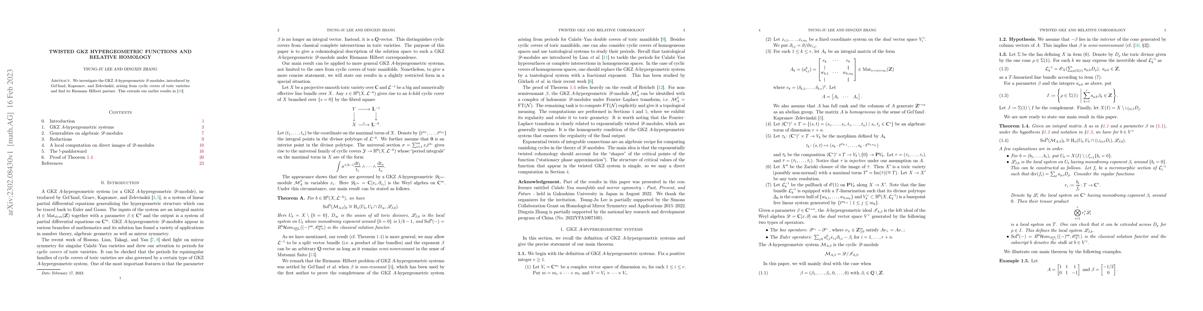 Thumbnail for Twisted GKZ hypergeometric functions and relative cohomology